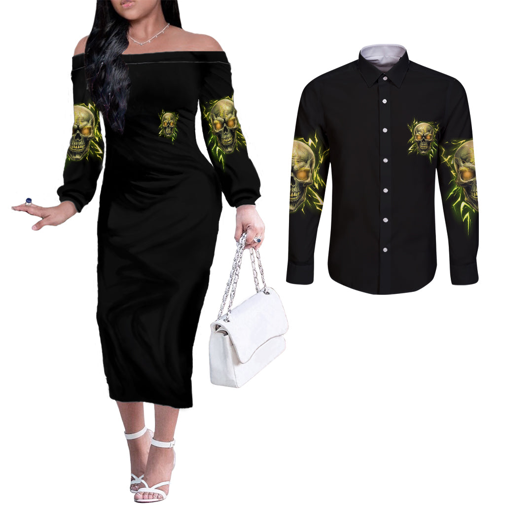 your-demons-hide-under-your-bed-couples-matching-off-the-shoulder-long-sleeve-dress-and-long-sleeve-button-shirt