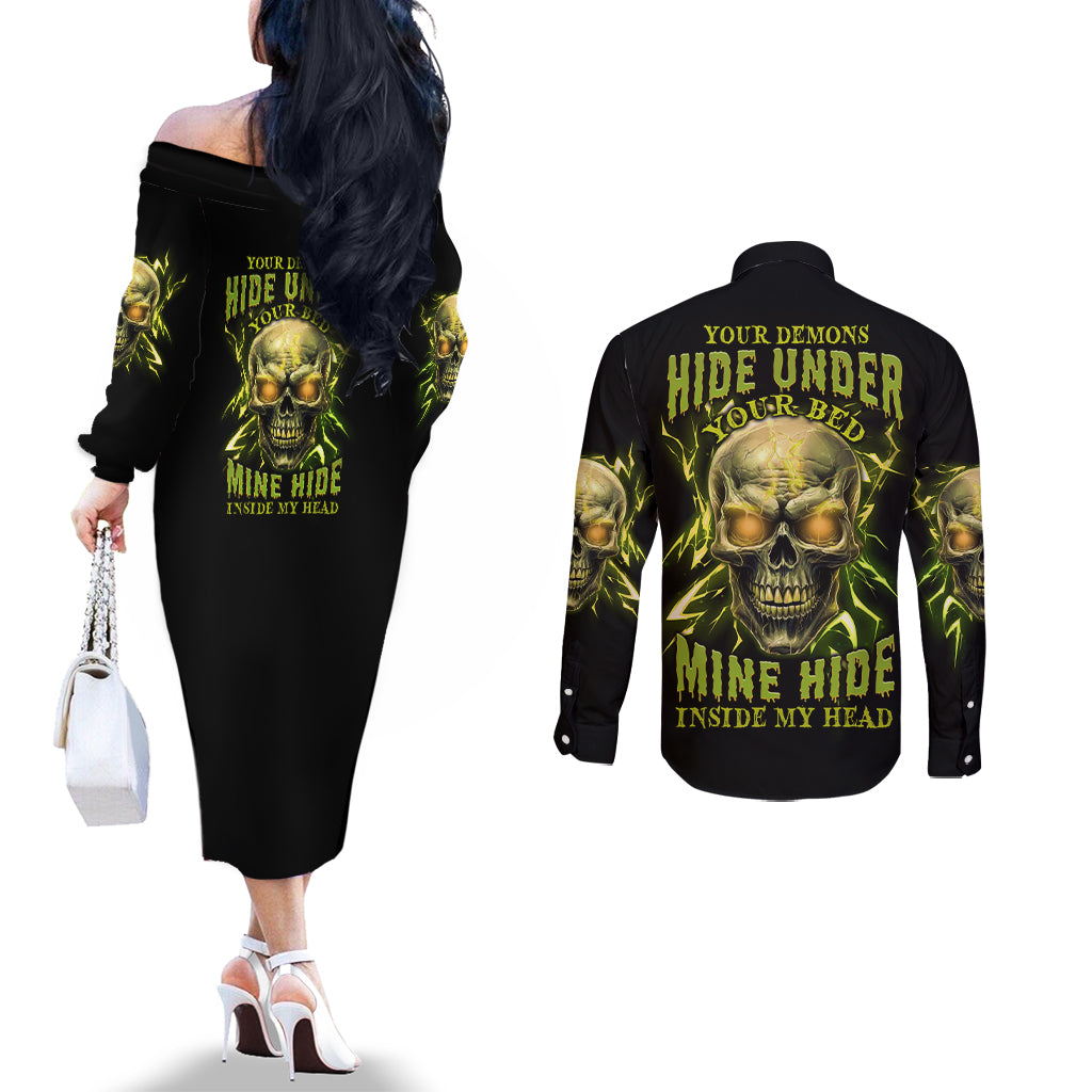 your-demons-hide-under-your-bed-couples-matching-off-the-shoulder-long-sleeve-dress-and-long-sleeve-button-shirt