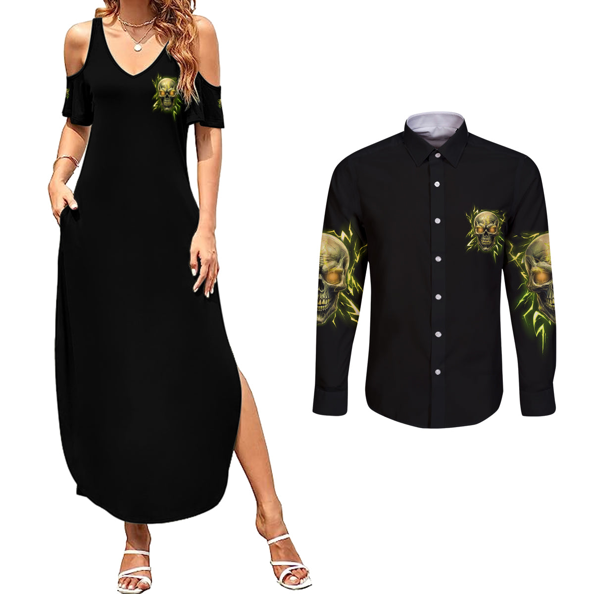 your-demons-hide-under-your-bed-couples-matching-summer-maxi-dress-and-long-sleeve-button-shirt