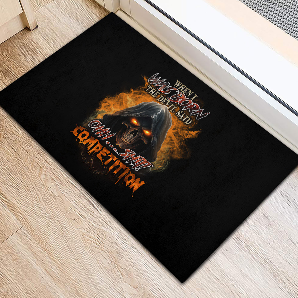 when-i-was-born-reaper-fire-rubber-doormat