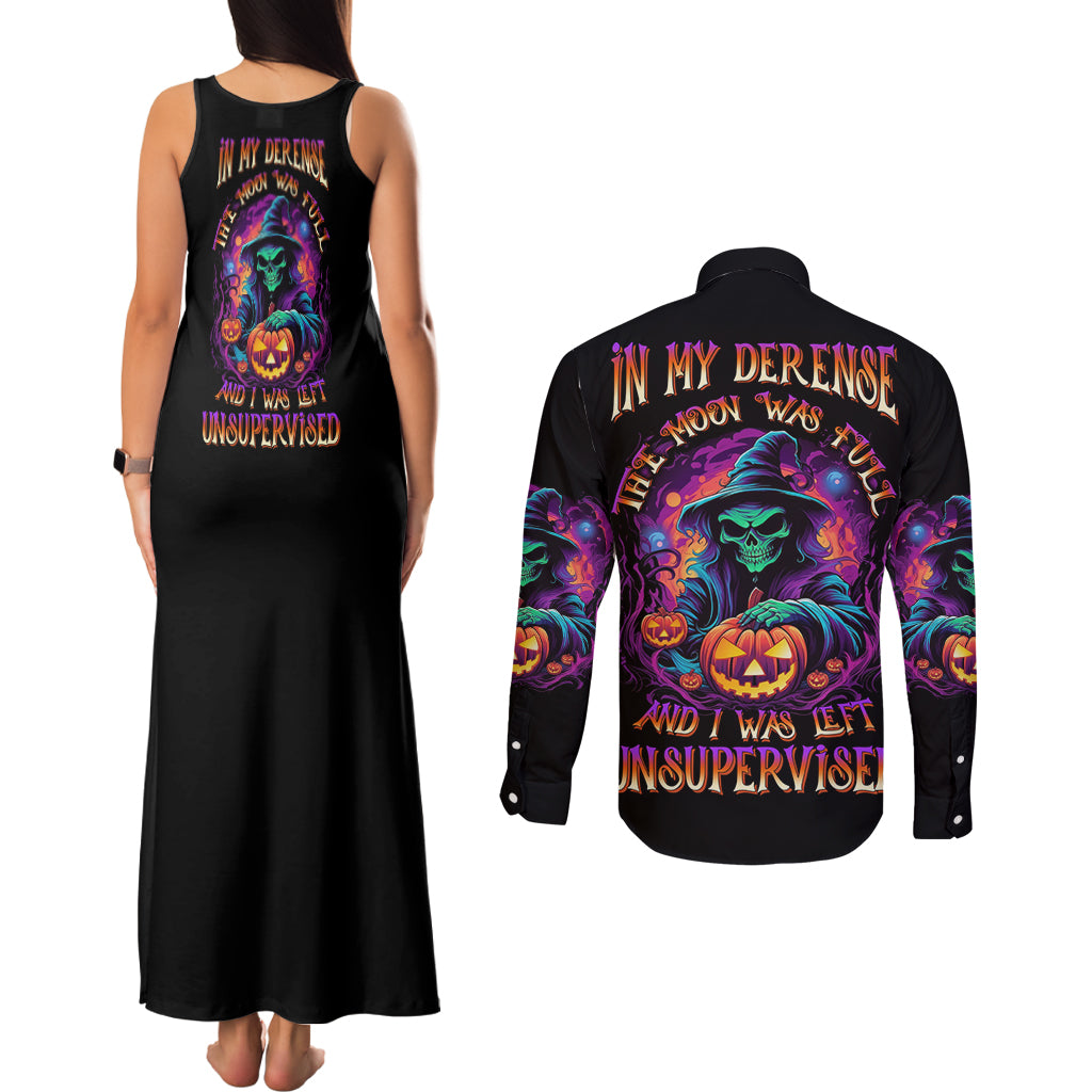In My Defense I Was Left Unsupervised Halloween Couples Matching Tank Maxi Dress and Long Sleeve Button Shirt TS04