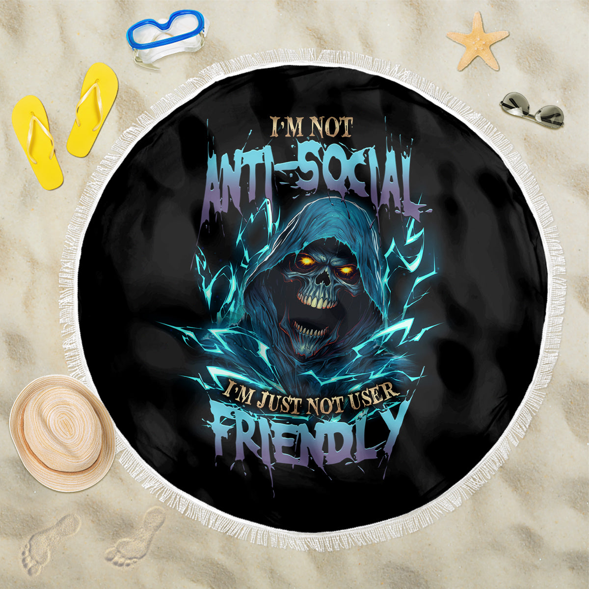 im-not-anti-social-mad-reaper-skull-beach-blanket