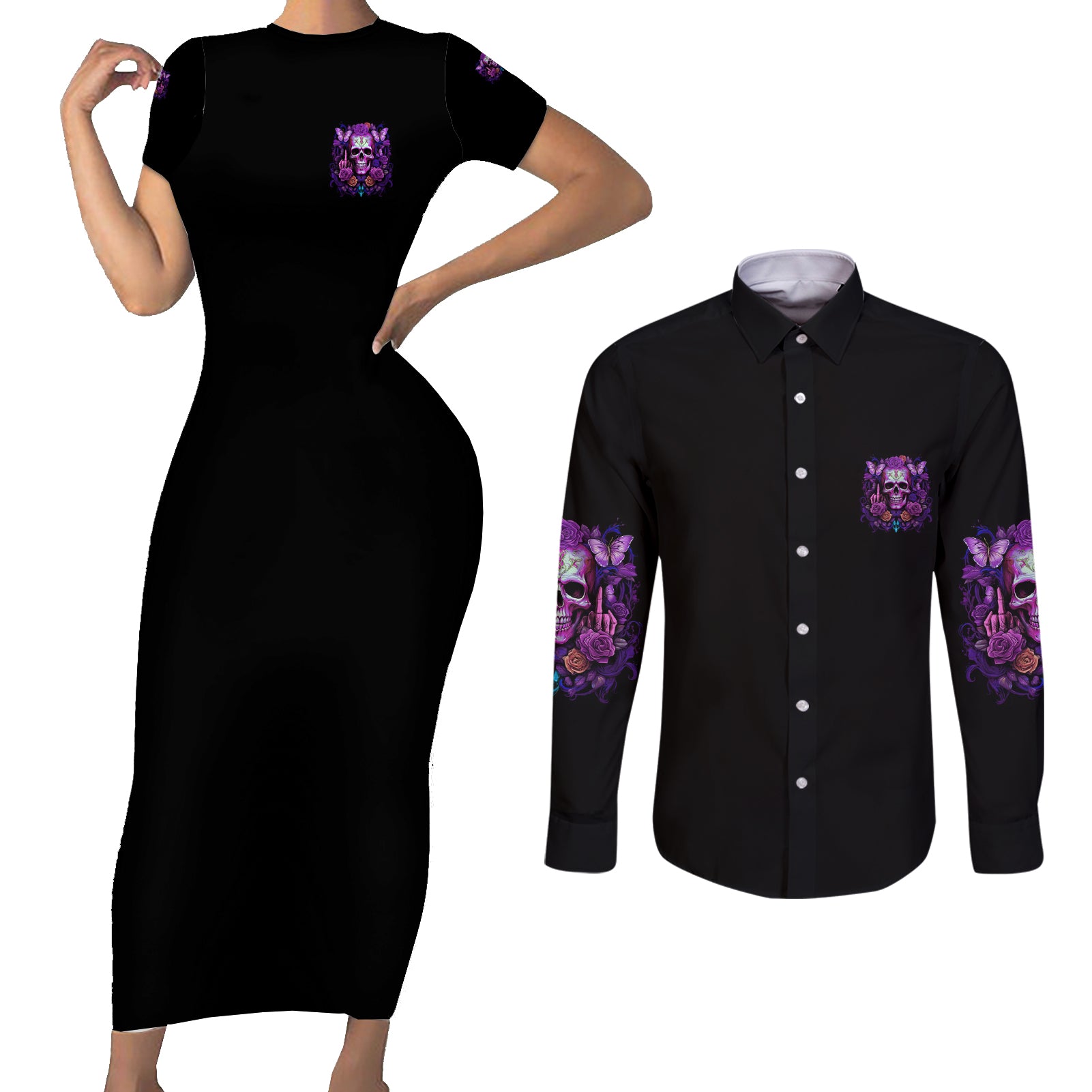 im-not-a-b-im-just-honest-skull-butterfly-couples-matching-short-sleeve-bodycon-dress-and-long-sleeve-button-shirt
