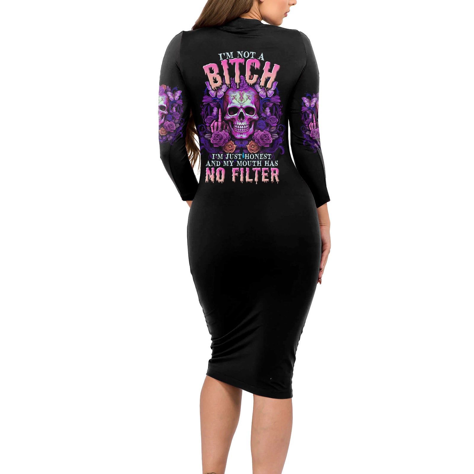 im-not-a-b-im-just-honest-skull-butterfly-long-sleeve-bodycon-dress