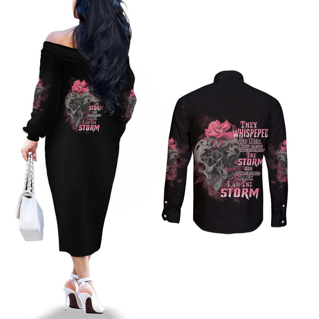 i-am-the-storm-tattooed-skull-couples-matching-off-the-shoulder-long-sleeve-dress-and-long-sleeve-button-shirt