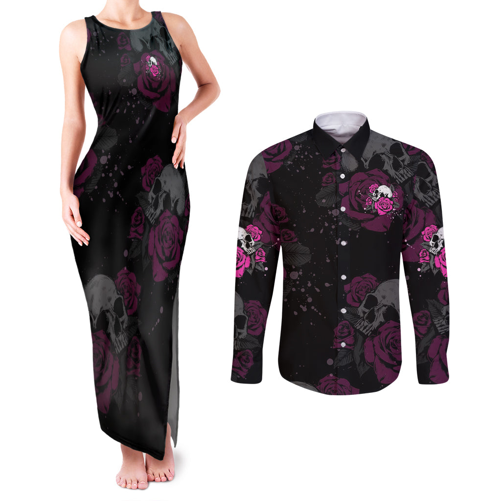the-good-girl-in-me-got-tired-skull-rose-couples-matching-tank-maxi-dress-and-long-sleeve-button-shirt