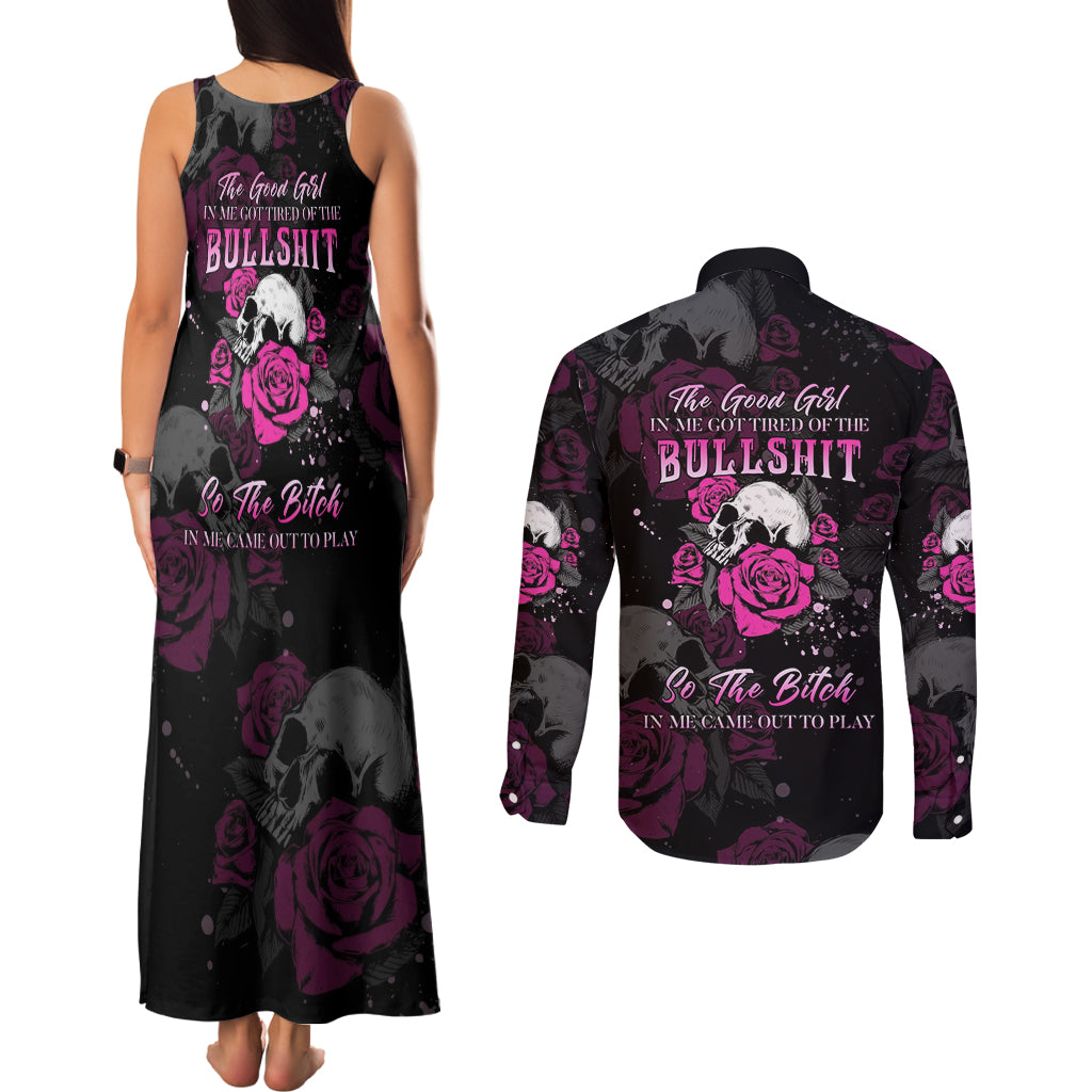 the-good-girl-in-me-got-tired-skull-rose-couples-matching-tank-maxi-dress-and-long-sleeve-button-shirt