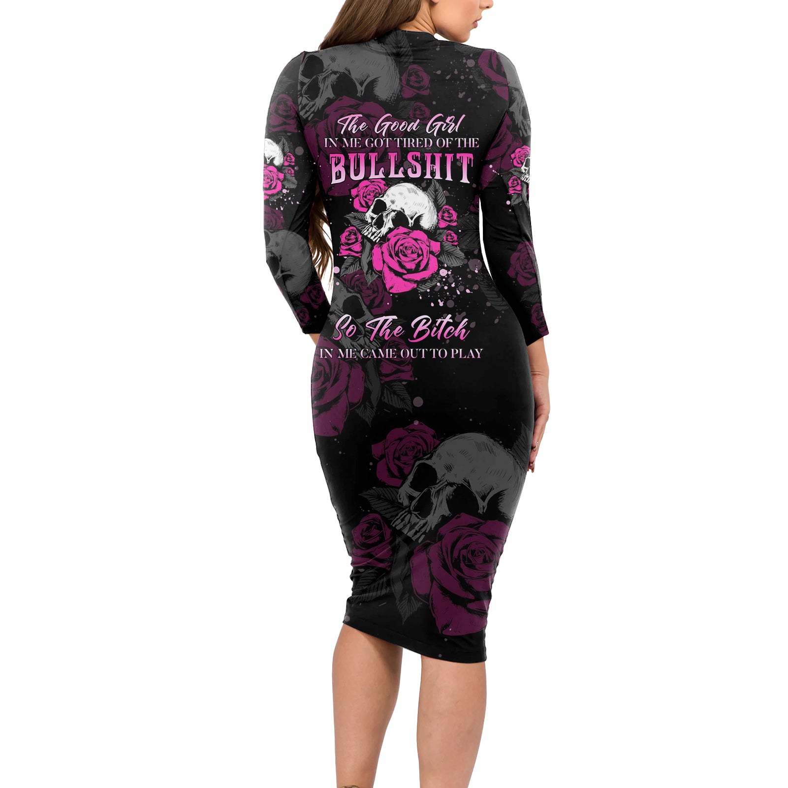 the-good-girl-in-me-got-tired-skull-rose-long-sleeve-bodycon-dress