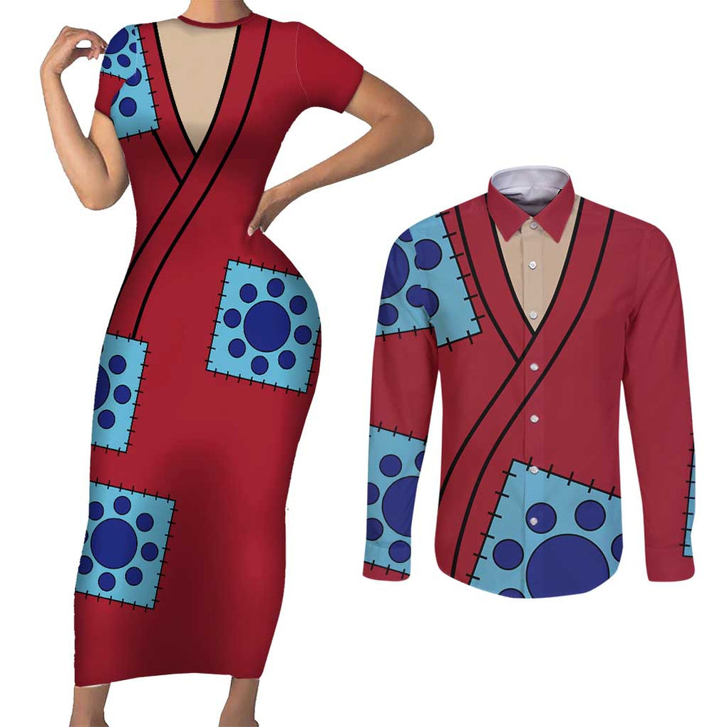 Luffy Wano - One Piece Couples Matching Short Sleeve Bodycon Dress and Long Sleeve Button Shirt Anime Style