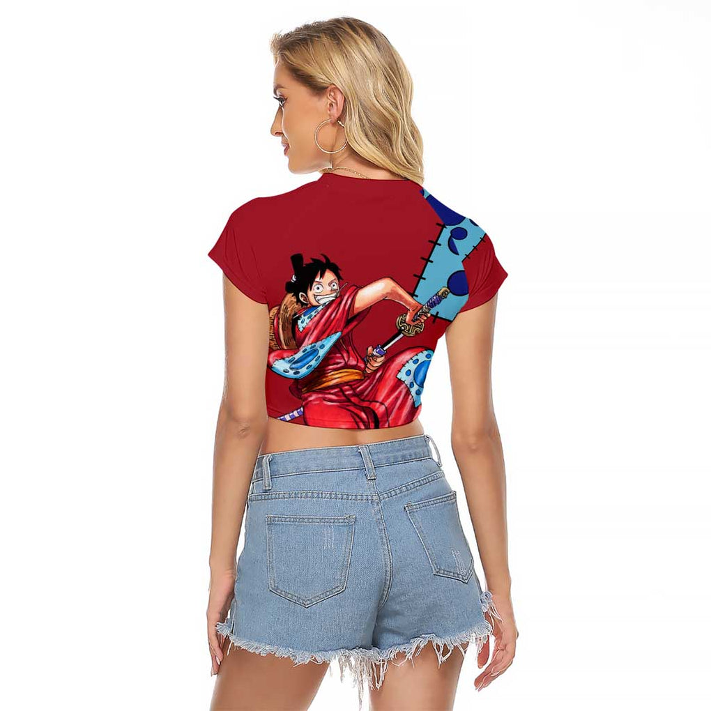 Luffy Wano - One Piece Raglan Cropped T Shirt Anime Style