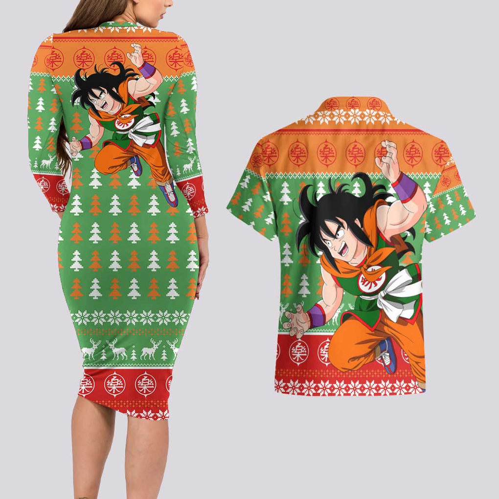 Yamcha - Dragon Ball Couples Matching Long Sleeve Bodycon Dress and Hawaiian Shirt Anime Mix Christmas Style