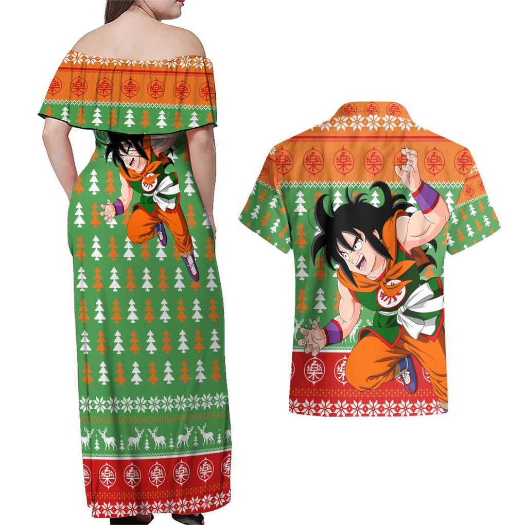 Yamcha - Dragon Ball Couples Matching Off Shoulder Maxi Dress and Hawaiian Shirt Anime Mix Christmas Style