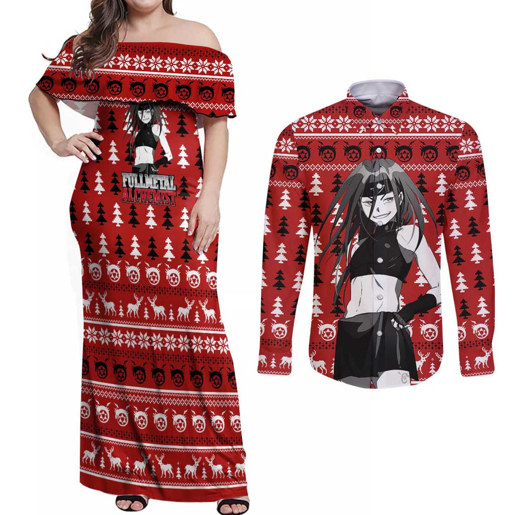 Envy - Fullmetal Alchemist Couples Matching Off Shoulder Maxi Dress and Long Sleeve Button Shirt Anime Mix Christmas Style