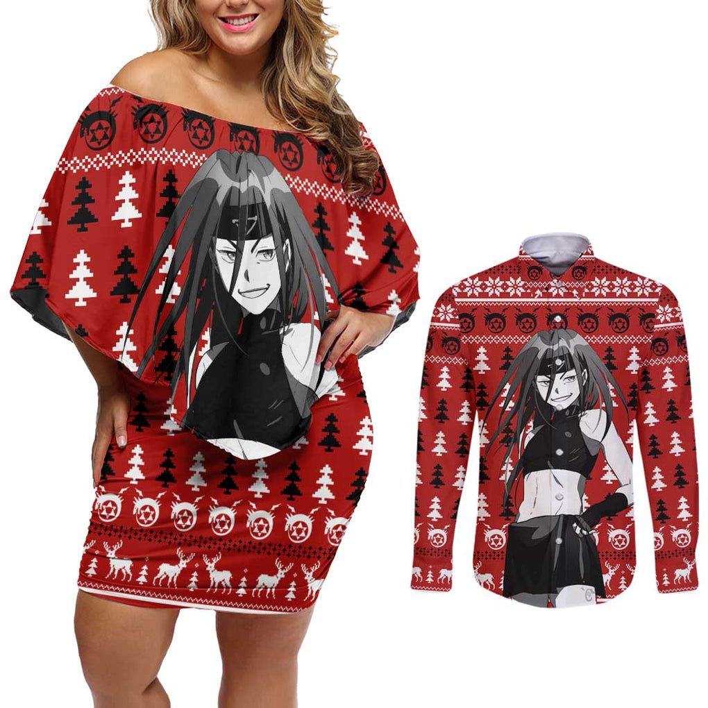 Envy - Fullmetal Alchemist Couples Matching Off Shoulder Short Dress and Long Sleeve Button Shirt Anime Mix Christmas Style