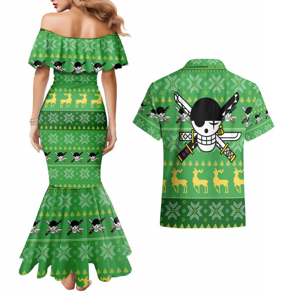 Roronoa Zoro - One Piece Couples Matching Mermaid Dress and Hawaiian Shirt Anime Mix Christmas Style