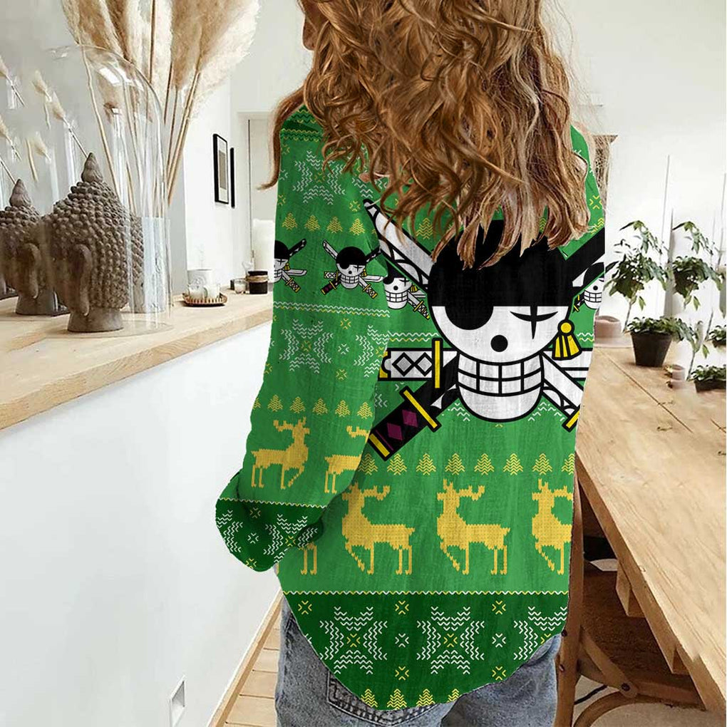 Roronoa Zoro - One Piece Women Casual Shirt Anime Mix Christmas Style