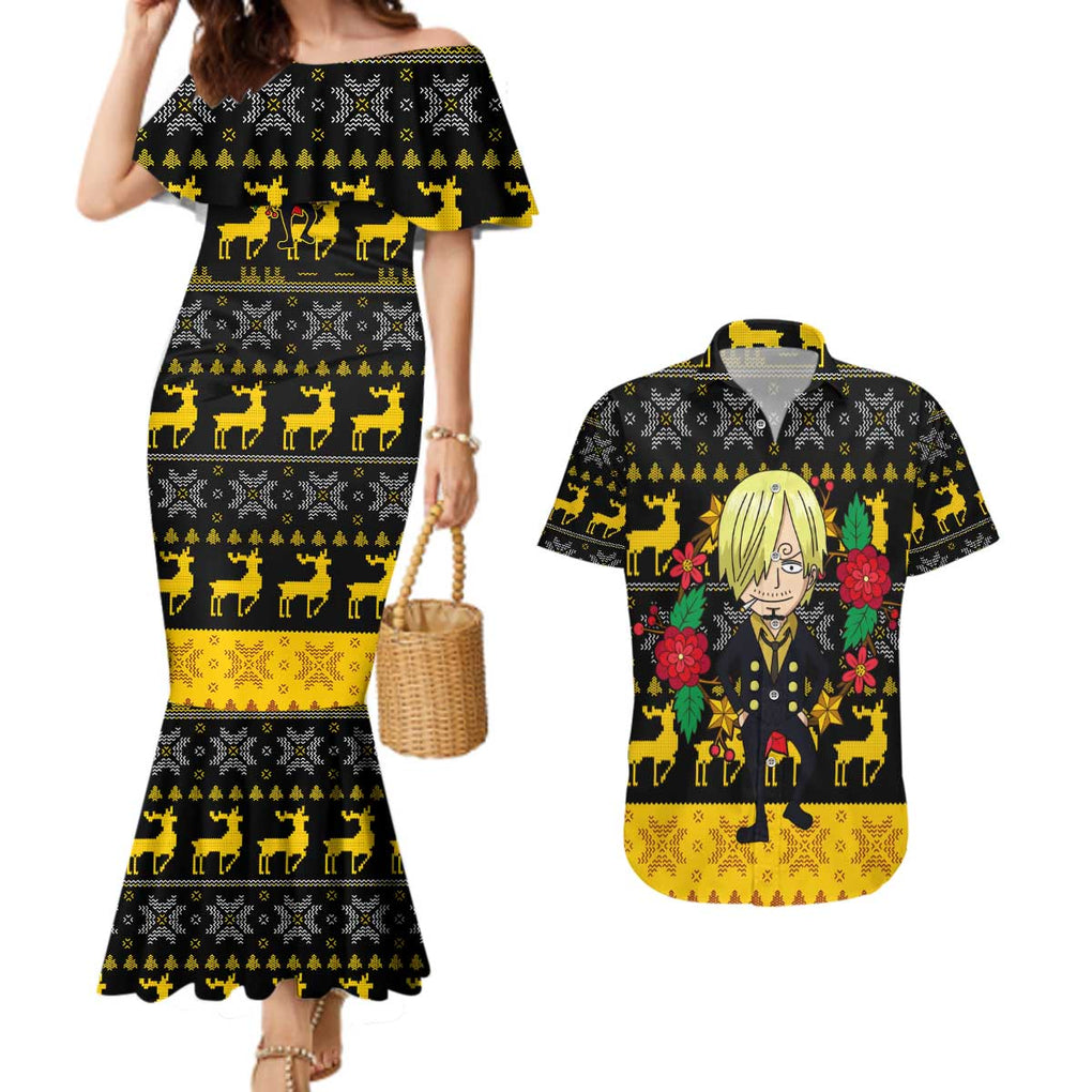 Sanji - One Piece Couples Matching Mermaid Dress and Hawaiian Shirt Anime Mix Christmas Style