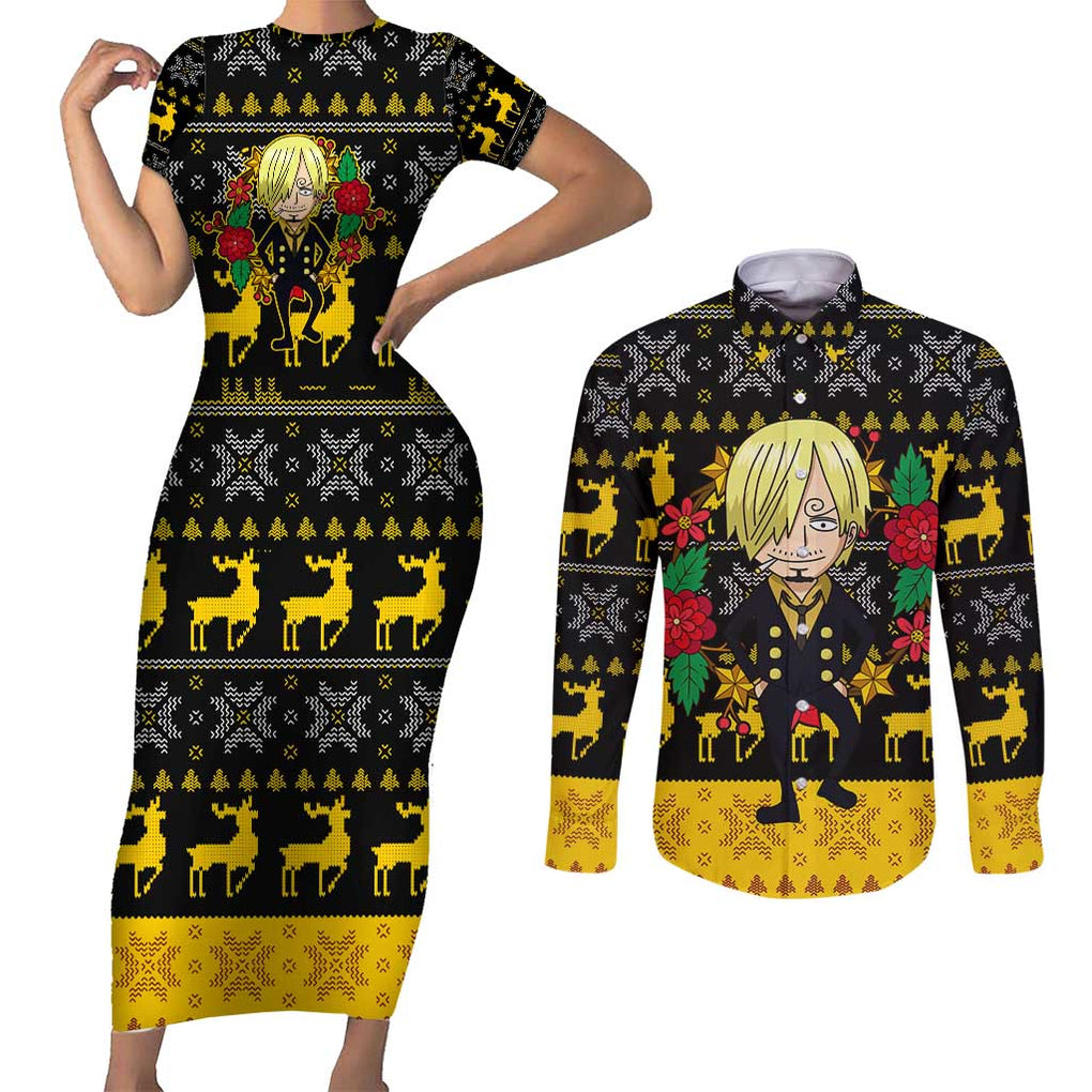 Sanji - One Piece Couples Matching Short Sleeve Bodycon Dress and Long Sleeve Button Shirt Anime Mix Christmas Style