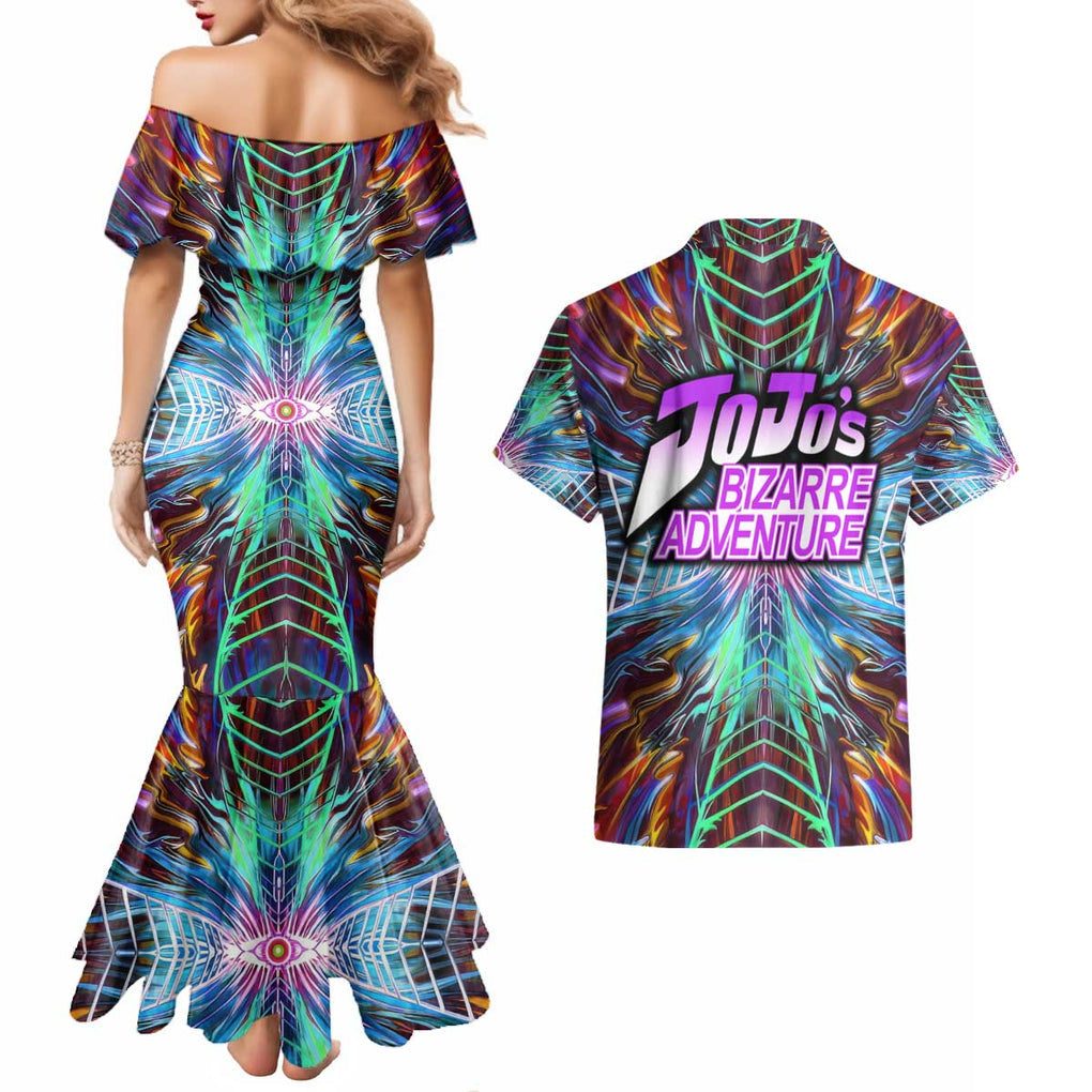 Trippy Dio Brando JoJo’s Bizarre Adventure Couples Matching Mermaid Dress and Hawaiian Shirt Anime Style