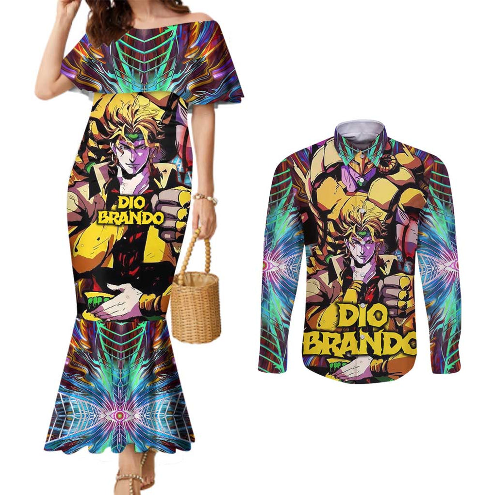 Trippy Dio Brando JoJo’s Bizarre Adventure Couples Matching Mermaid Dress and Long Sleeve Button Shirt Anime Style