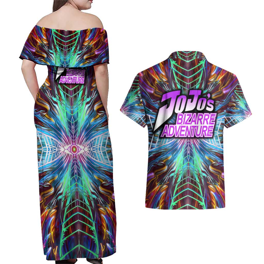 Trippy Dio Brando JoJo’s Bizarre Adventure Couples Matching Off Shoulder Maxi Dress and Hawaiian Shirt Anime Style
