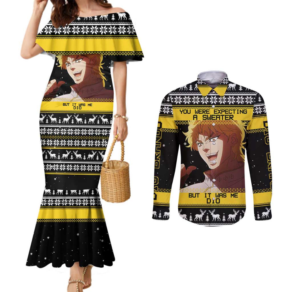 Dio Brando - JoJo’s Bizarre Adventure Couples Matching Mermaid Dress and Long Sleeve Button Shirt Anime Mix Christmas Style