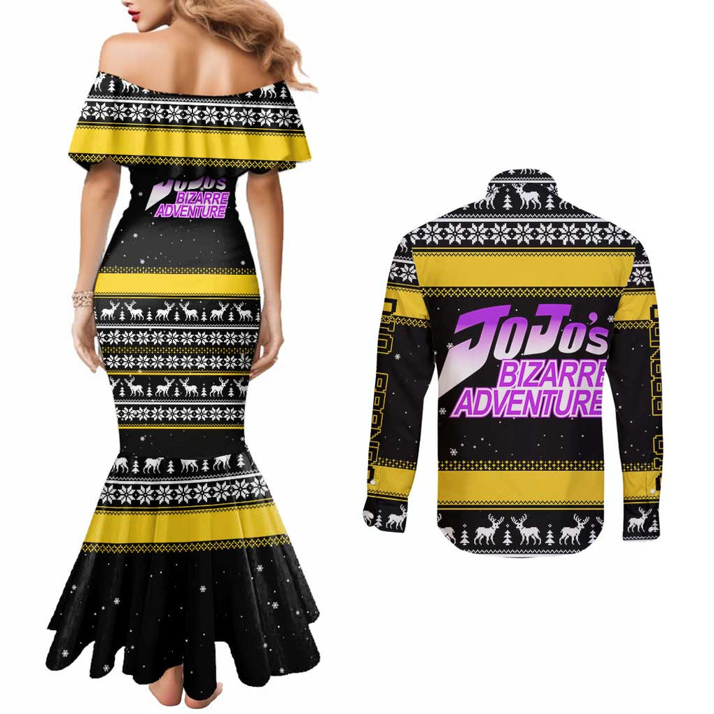 Dio Brando - JoJo’s Bizarre Adventure Couples Matching Mermaid Dress and Long Sleeve Button Shirt Anime Mix Christmas Style