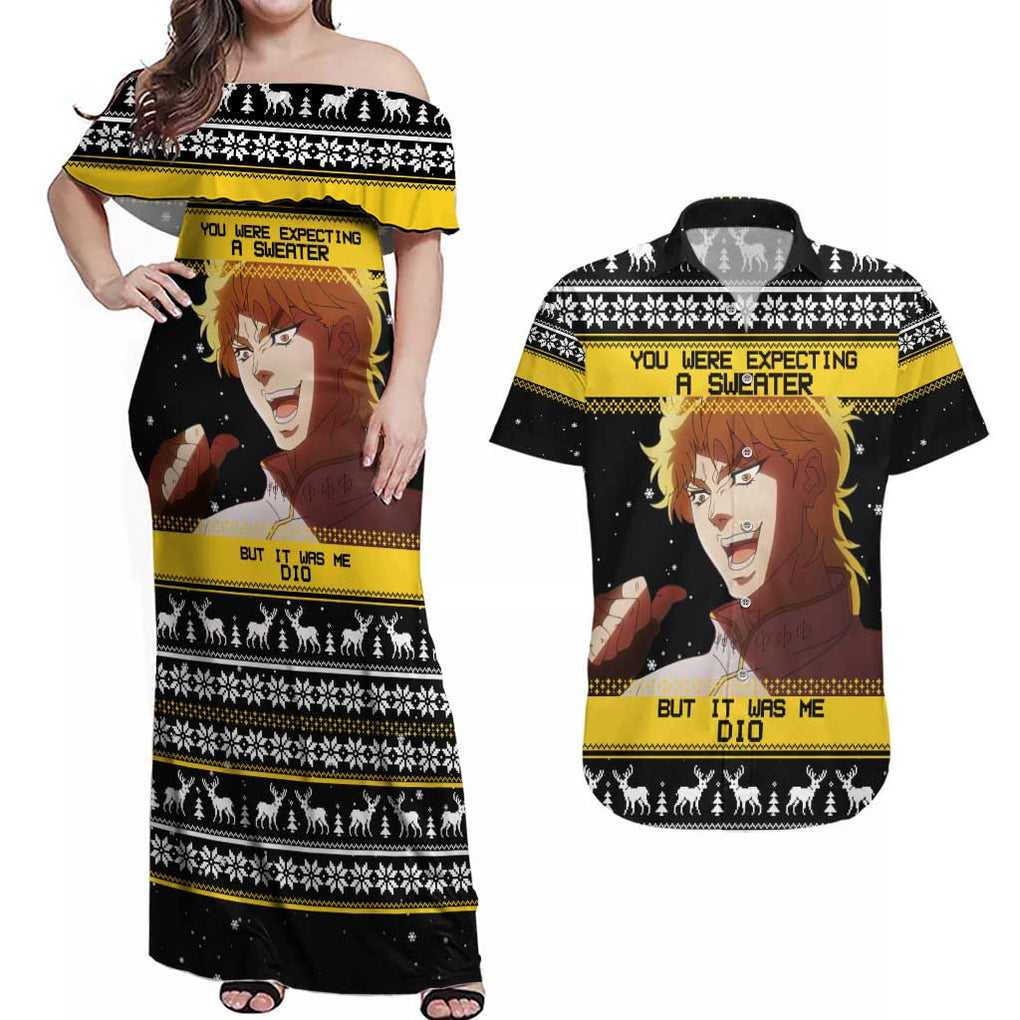 Dio Brando - JoJo’s Bizarre Adventure Couples Matching Off Shoulder Maxi Dress and Hawaiian Shirt Anime Mix Christmas Style