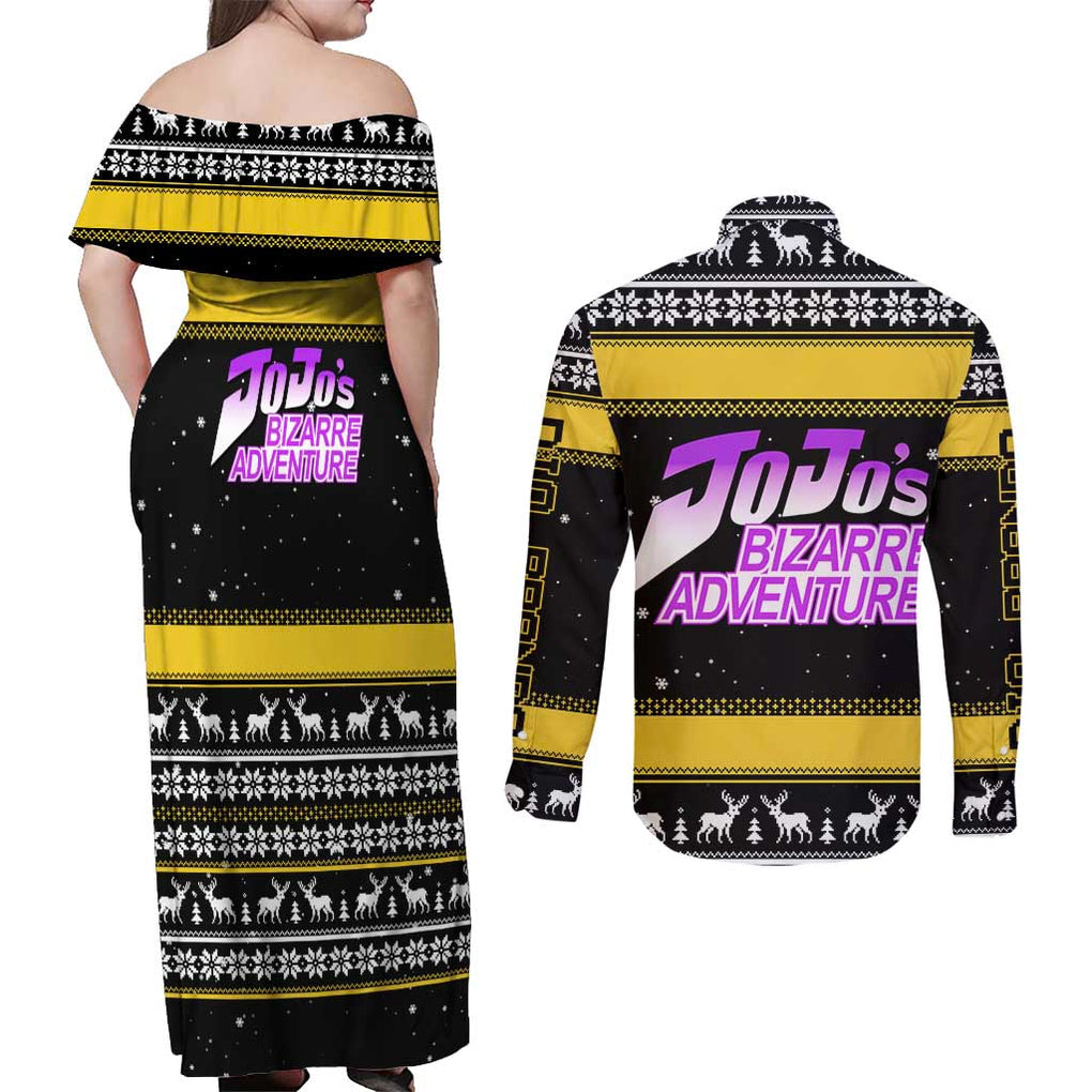 Dio Brando - JoJo’s Bizarre Adventure Couples Matching Off Shoulder Maxi Dress and Long Sleeve Button Shirt Anime Mix Christmas Style