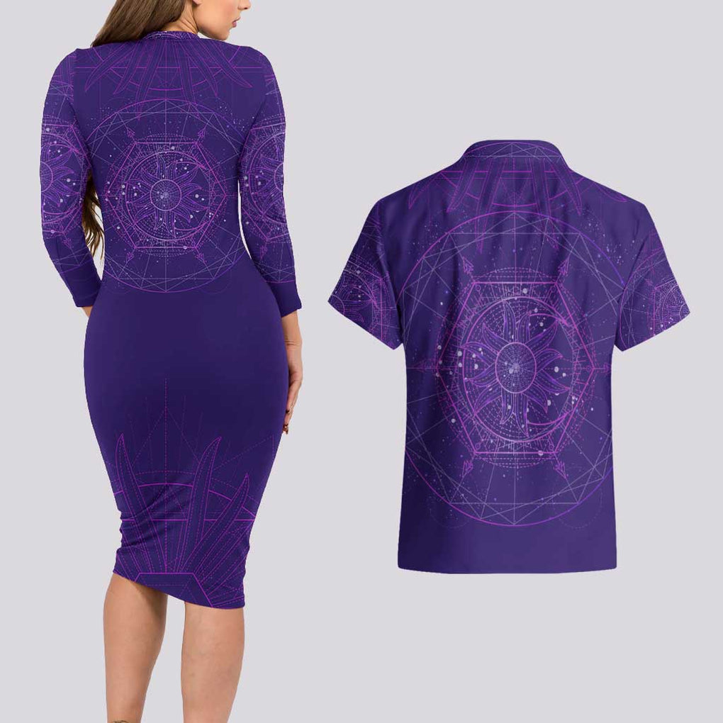 Tiger King Trippy Joe Exotic Astral Meditation Couples Matching Long Sleeve Bodycon Dress and Hawaiian Shirt Trippy Style