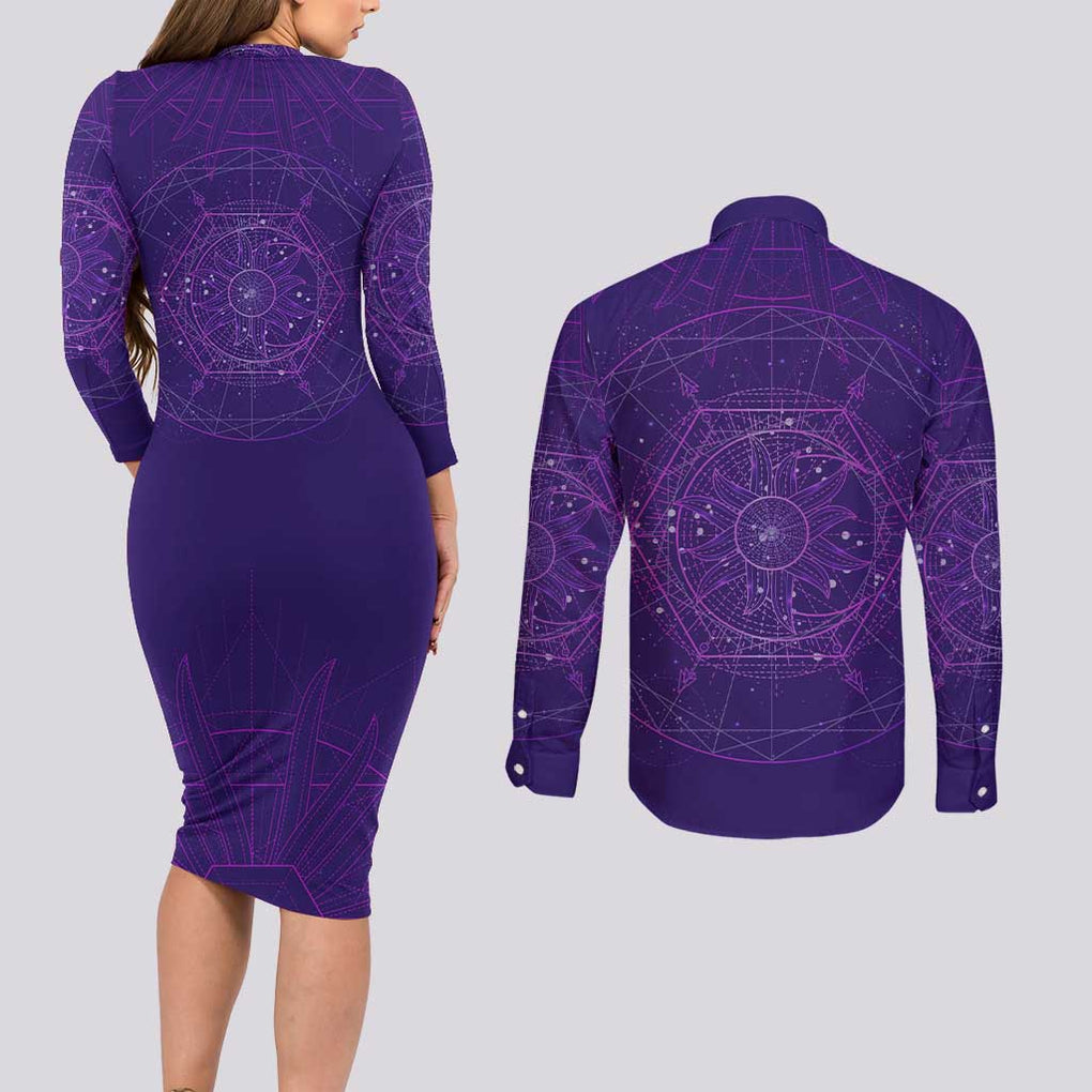 Tiger King Trippy Joe Exotic Astral Meditation Couples Matching Long Sleeve Bodycon Dress and Long Sleeve Button Shirt Trippy Style