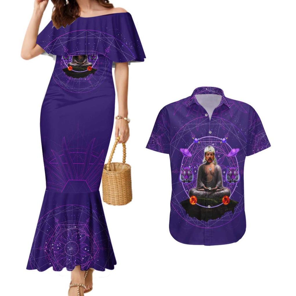 Tiger King Trippy Joe Exotic Astral Meditation Couples Matching Mermaid Dress and Hawaiian Shirt Trippy Style