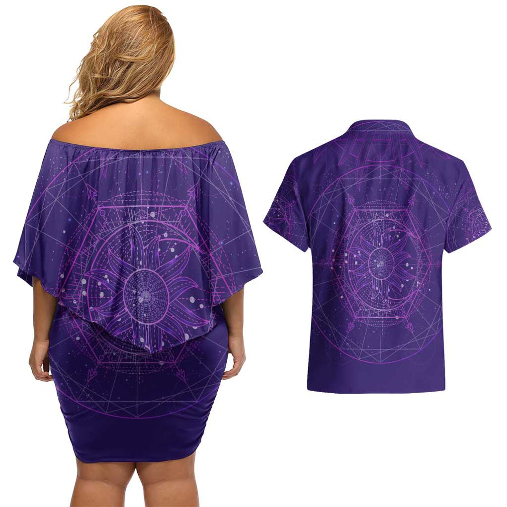 Tiger King Trippy Joe Exotic Astral Meditation Couples Matching Off Shoulder Short Dress and Hawaiian Shirt Trippy Style