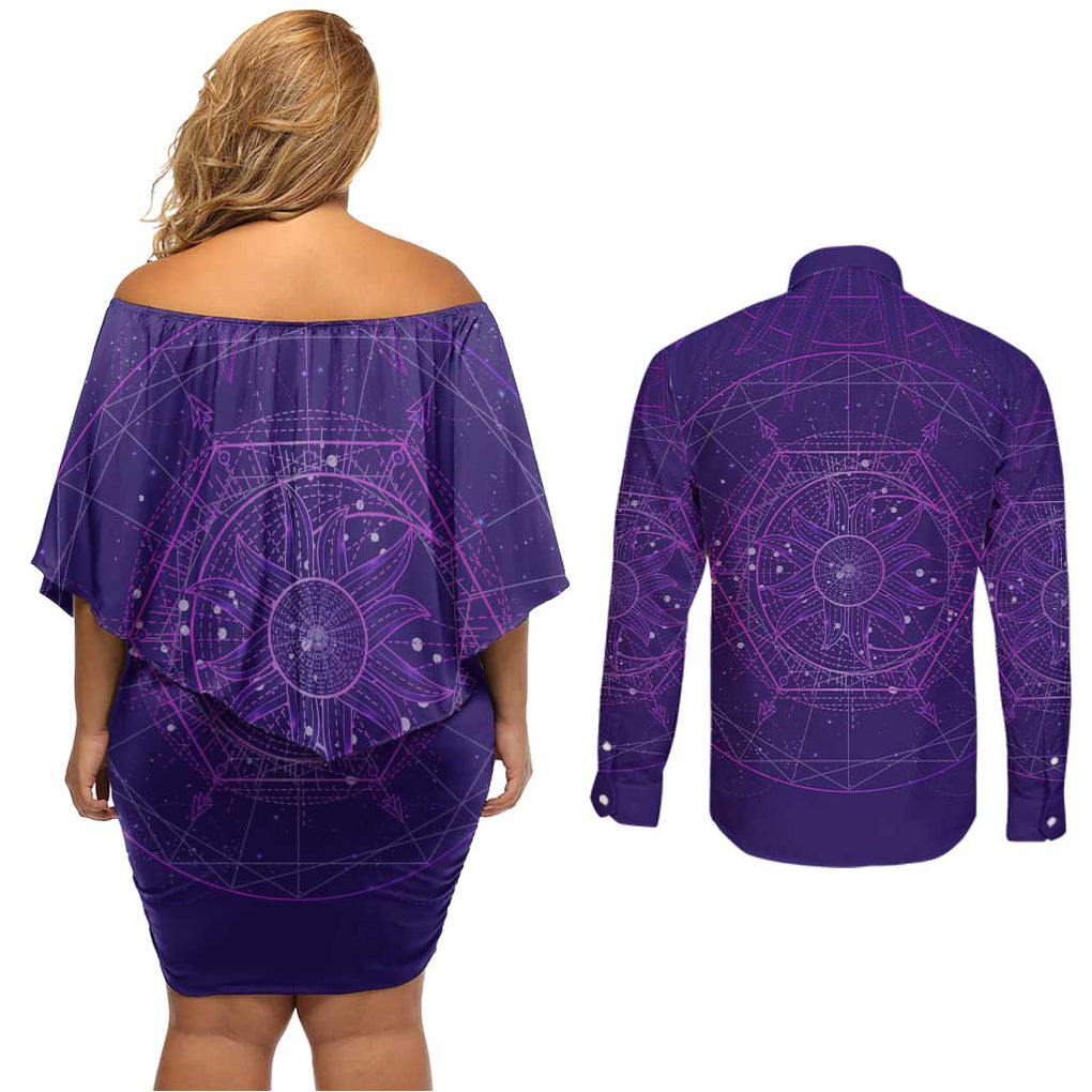 Tiger King Trippy Joe Exotic Astral Meditation Couples Matching Off Shoulder Short Dress and Long Sleeve Button Shirt Trippy Style
