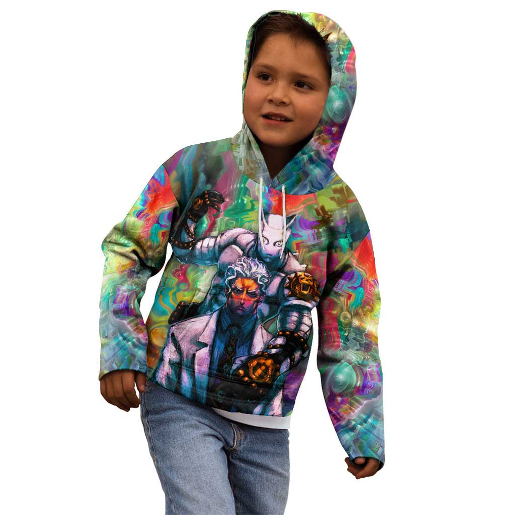 Trippy Yoshikage Kira Deadly Queen Jojo’s Bizarre Adventure Kid Hoodie Trippy Style