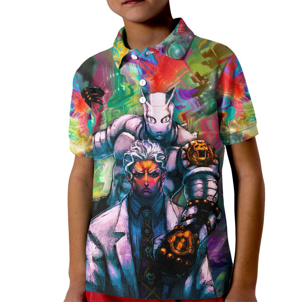 Trippy Yoshikage Kira Deadly Queen Jojo’s Bizarre Adventure Kid Polo Shirt Trippy Style