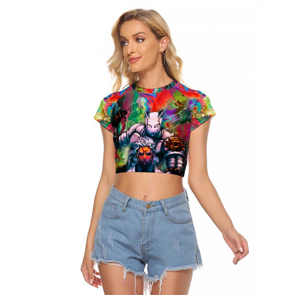 Trippy Yoshikage Kira Deadly Queen Jojo’s Bizarre Adventure Raglan Cropped T Shirt Trippy Style