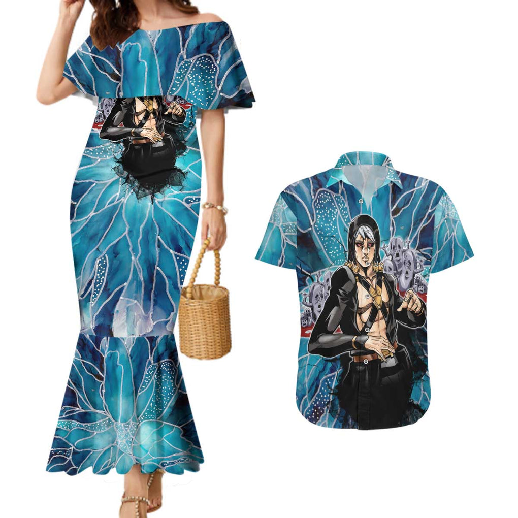 Trippy Risotto Nero Metallic Jojo’s Bizarre Adventure Couples Matching Mermaid Dress and Hawaiian Shirt Trippy Style