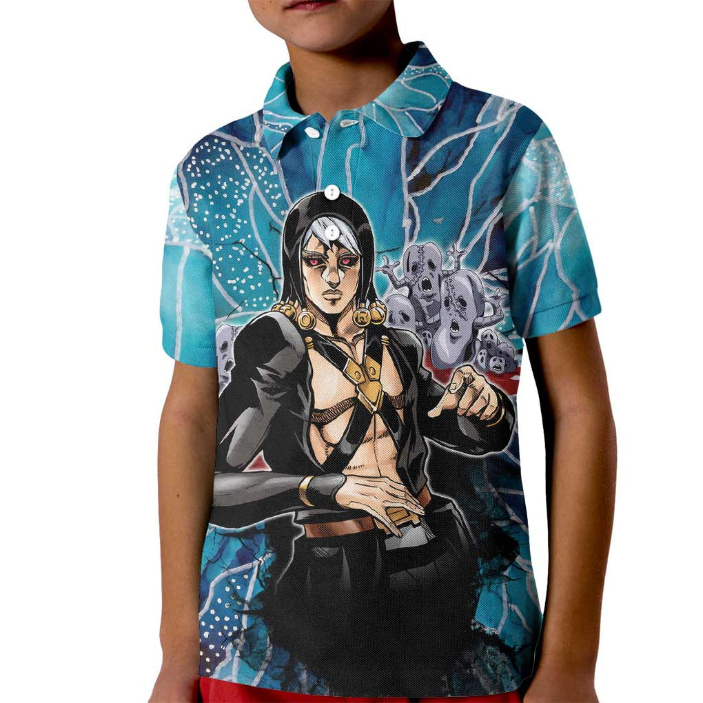 Trippy Risotto Nero Metallic Jojo’s Bizarre Adventure Kid Polo Shirt Trippy Style