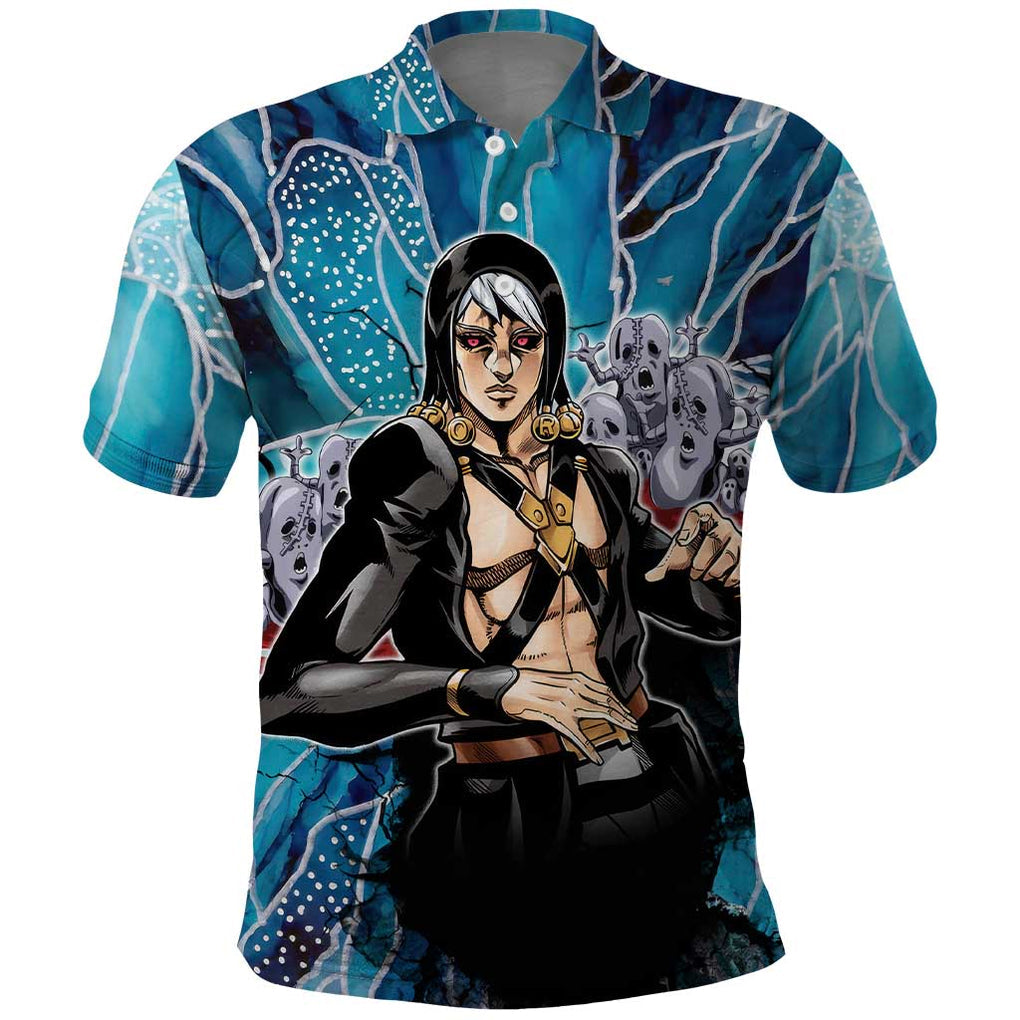 Trippy Risotto Nero Metallic Jojo’s Bizarre Adventure Polo Shirt Trippy Style