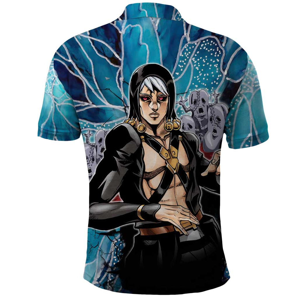 Trippy Risotto Nero Metallic Jojo’s Bizarre Adventure Polo Shirt Trippy Style