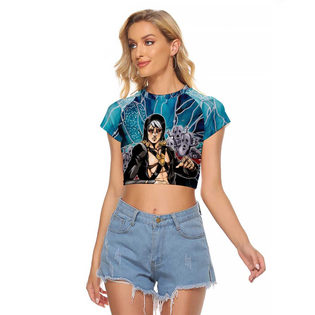 Trippy Risotto Nero Metallic Jojo’s Bizarre Adventure Raglan Cropped T Shirt Trippy Style