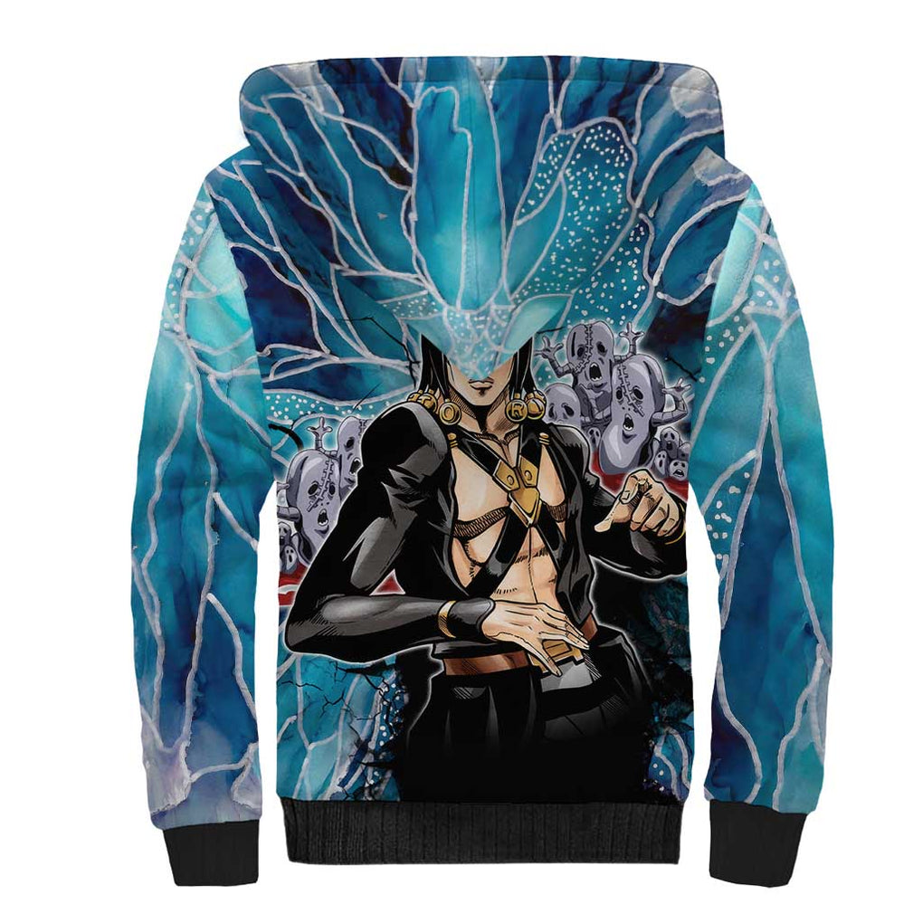 Trippy Risotto Nero Metallic Jojo’s Bizarre Adventure Sherpa Hoodie Trippy Style