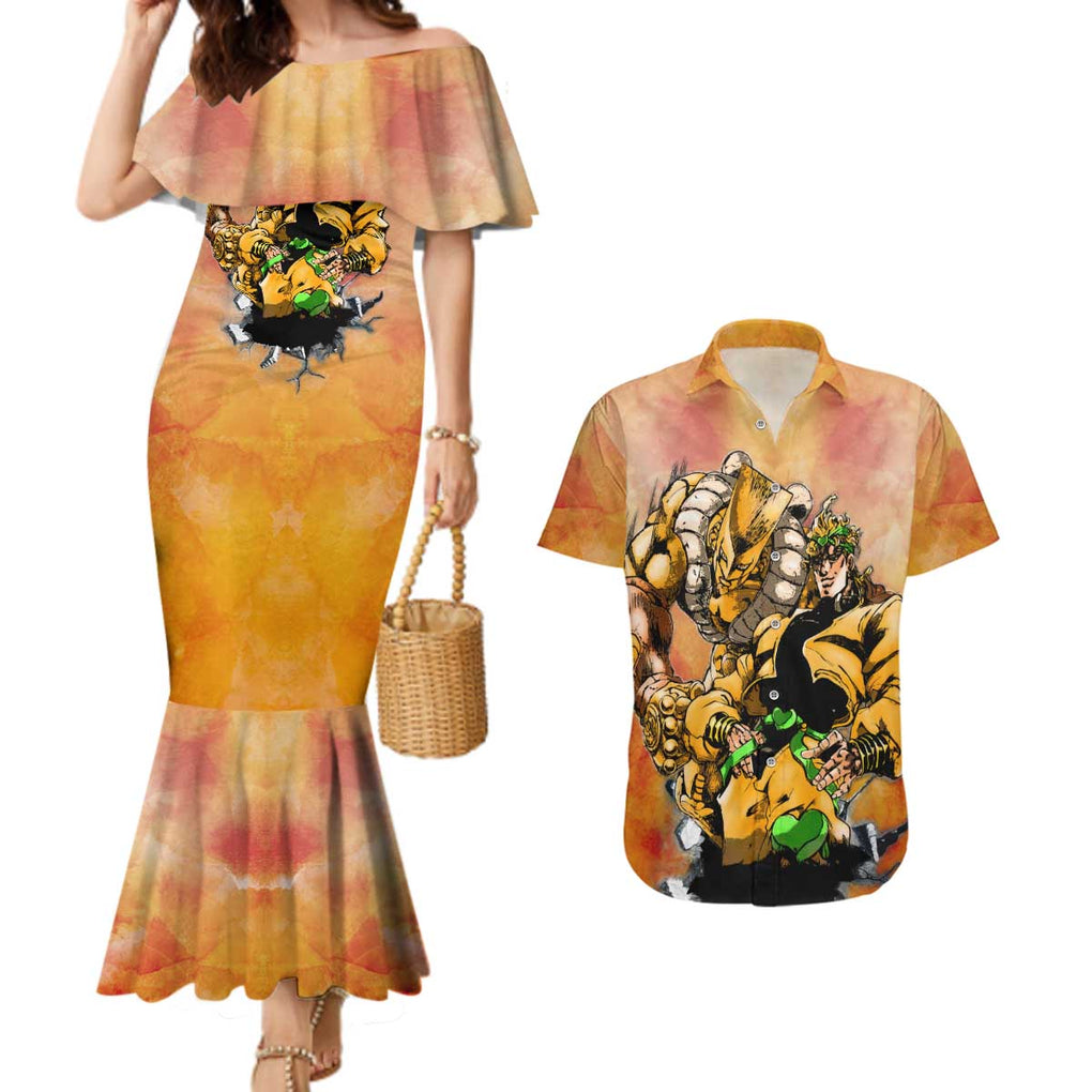 Trippy Dio V1 Jojo’s Bizarre Adventure Couples Matching Mermaid Dress and Hawaiian Shirt Trippy Style