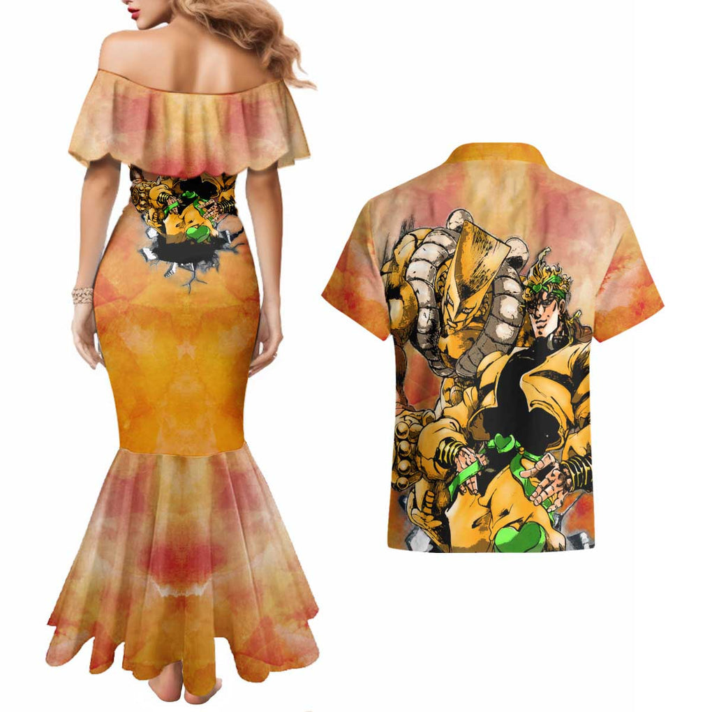 Trippy Dio V1 Jojo’s Bizarre Adventure Couples Matching Mermaid Dress and Hawaiian Shirt Trippy Style