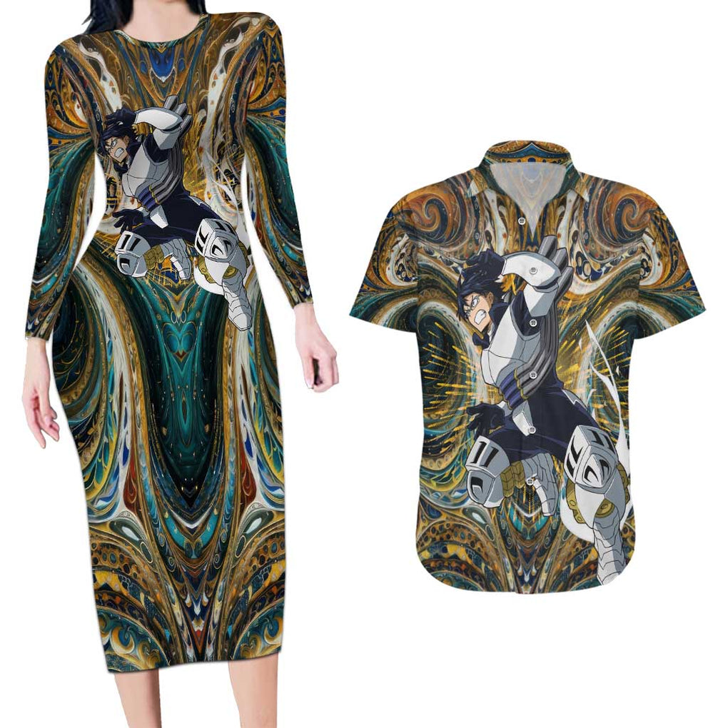 Trippy Engine Ida Tenya My Hero Academia Couples Matching Long Sleeve Bodycon Dress and Hawaiian Shirt Trippy Style