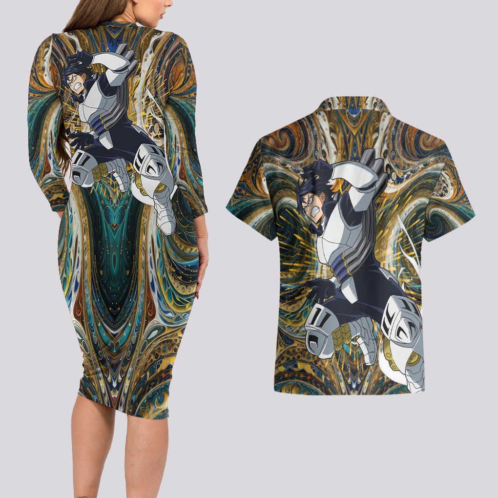 Trippy Engine Ida Tenya My Hero Academia Couples Matching Long Sleeve Bodycon Dress and Hawaiian Shirt Trippy Style