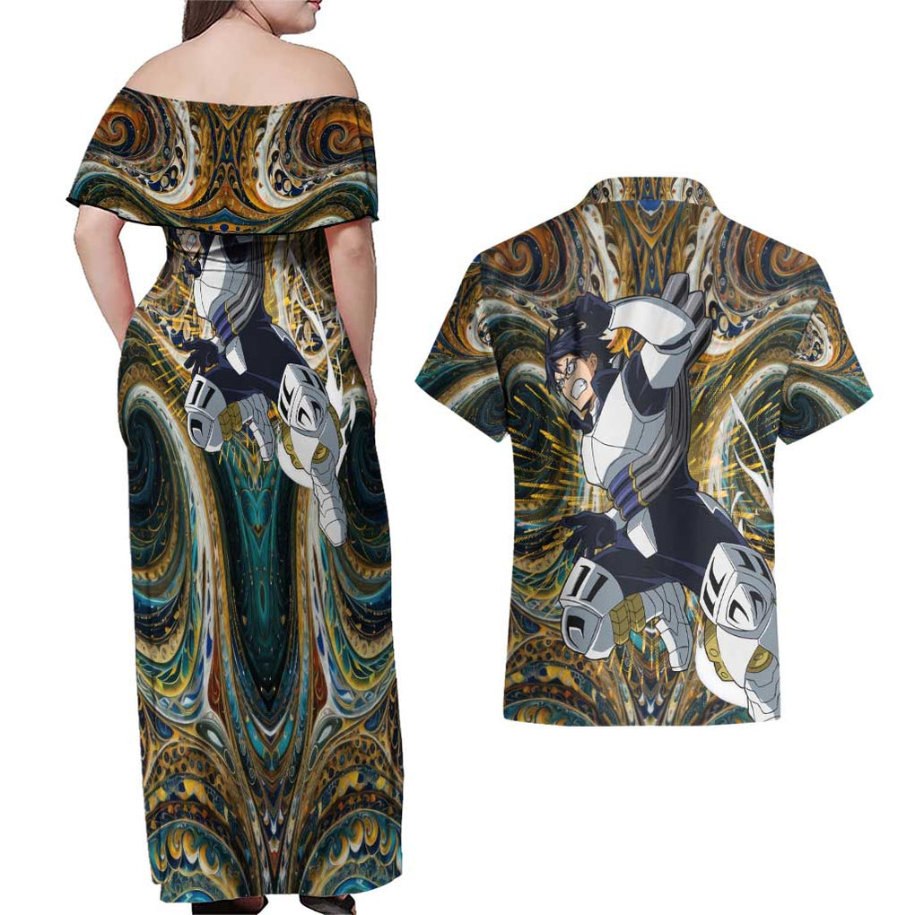 Trippy Engine Ida Tenya My Hero Academia Couples Matching Off Shoulder Maxi Dress and Hawaiian Shirt Trippy Style