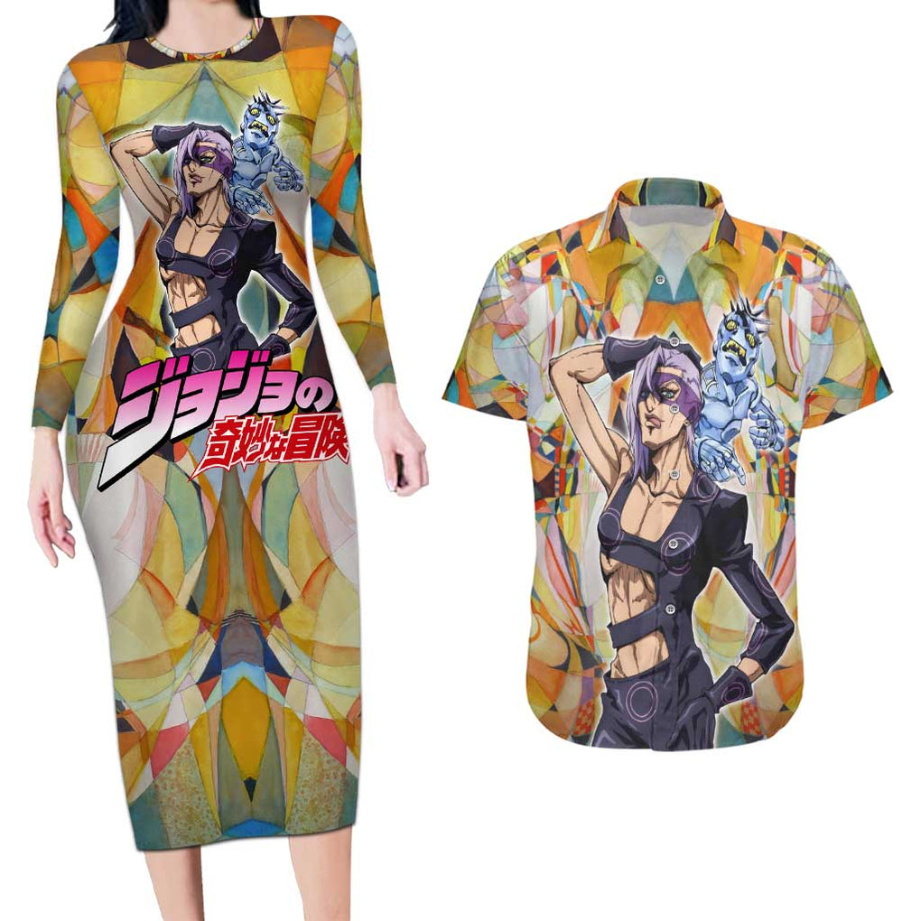 Trippy Melone Babyhead Jojo’s Bizarre Adventure Couples Matching Long Sleeve Bodycon Dress and Hawaiian Shirt Trippy Style