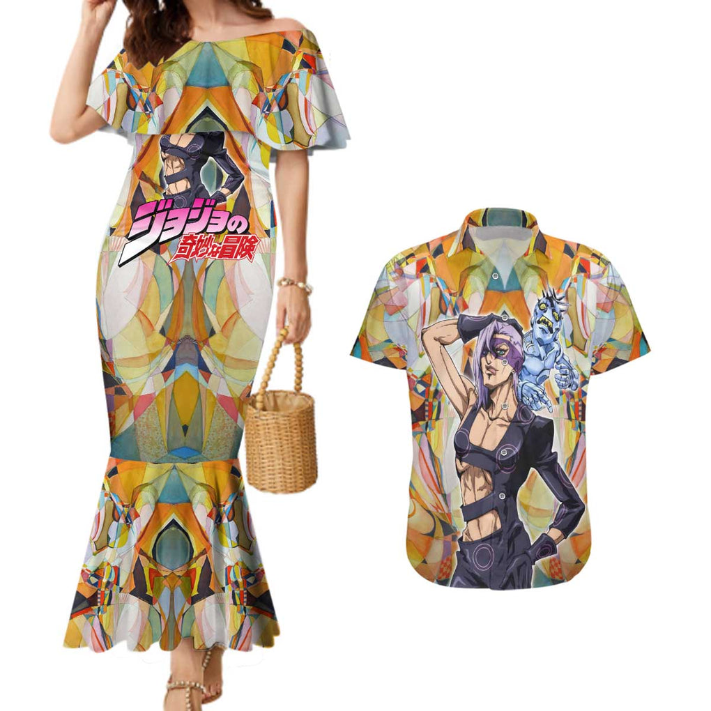 Trippy Melone Babyhead Jojo’s Bizarre Adventure Couples Matching Mermaid Dress and Hawaiian Shirt Trippy Style